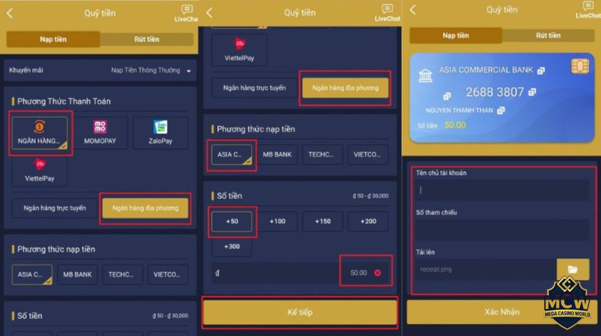 Những cách nạp tiền thông dụng tại MCW